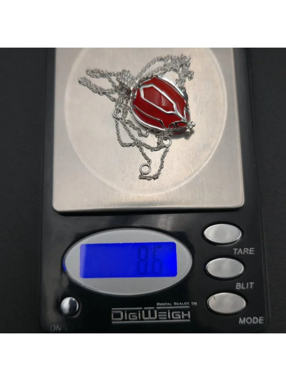 20 Inch Sterling Silver Red Stone And Clear Quartz Pendant Necklace A7410 - Picture 9 of 9